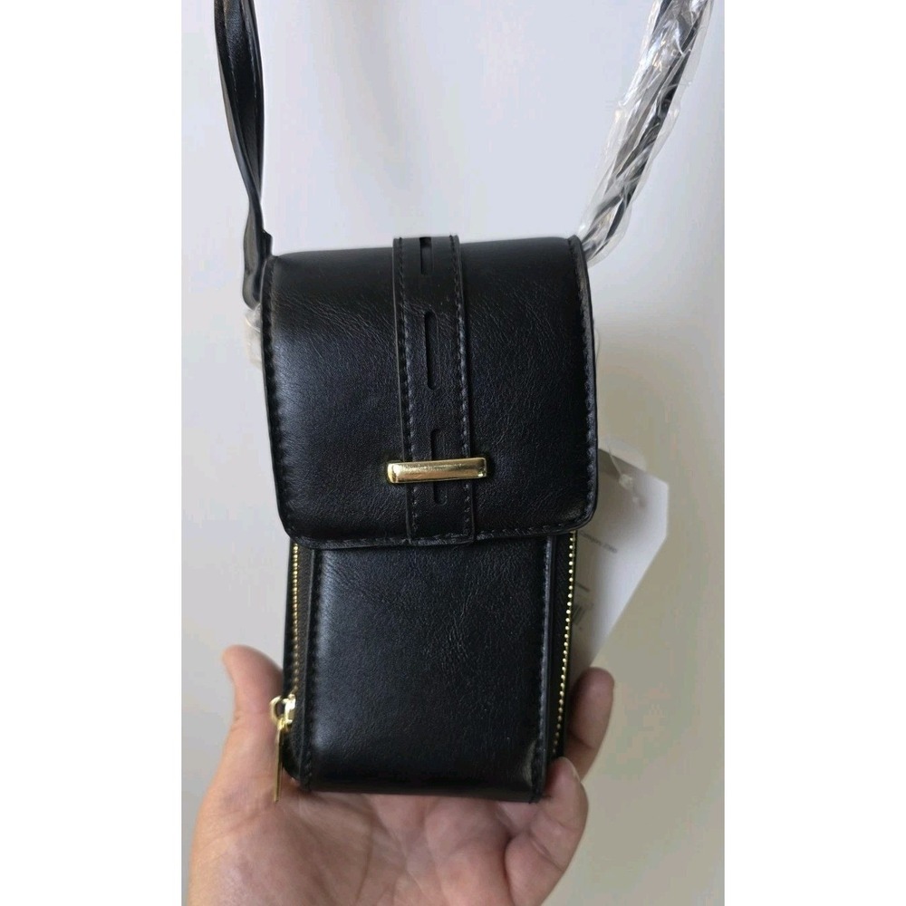 Time and Tru Womens Black Faux Leather Cell Phone Crossbody Bag Wallet Purse NWT